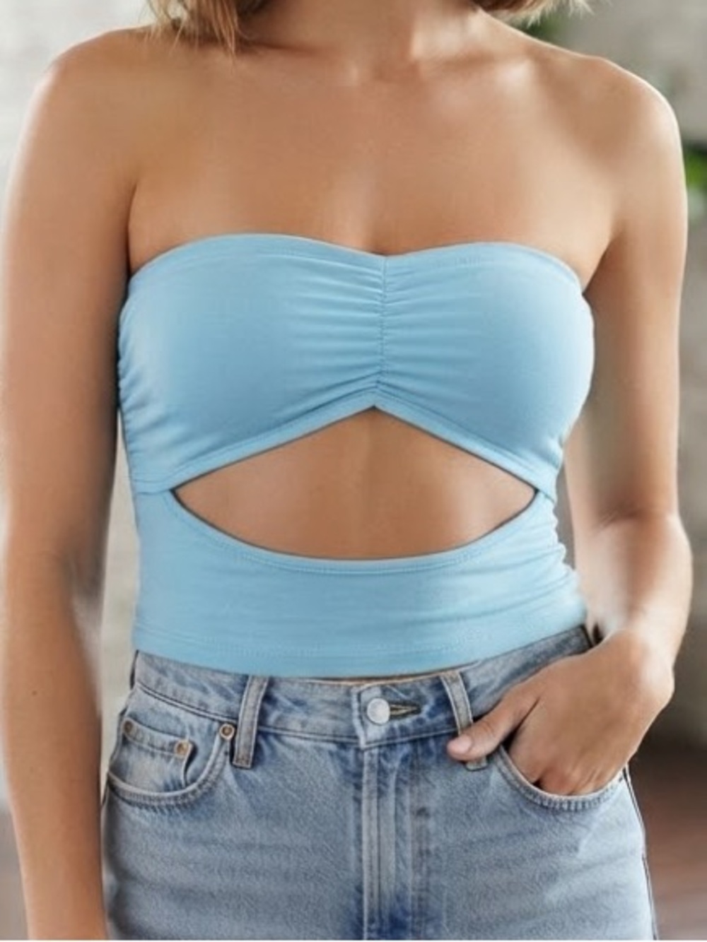 NWT Susana Monaco Blue Ruching Bandeau Top Size Medium